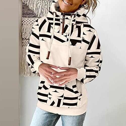Дамски Модни Блузи с качулка с цип, Реколта Върхове С Геометрична графика Размер Плюс, Пуловер, Свободна Ежедневна