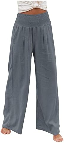 Дамски панталони Iaqnaocc, Удобни Широки Плажни Панталони с Висока Талия и джобове