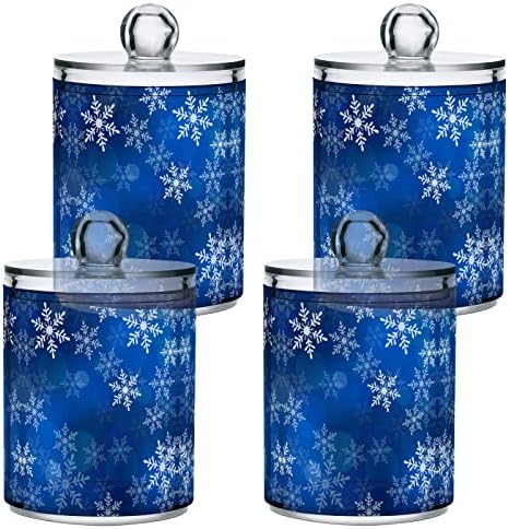 ALAZA 4 Опаковки Qtip Притежателя Диспенсер Син Коледен Органайзер под формата на Снежинки за Баня, Кутии за