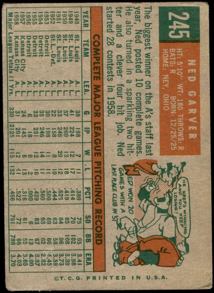 1959 Topps 245 Нед Гарвер Канзас Сити Атлетикс (Бейзболна картичка) СПРАВЕДЛИВАТА атлетика