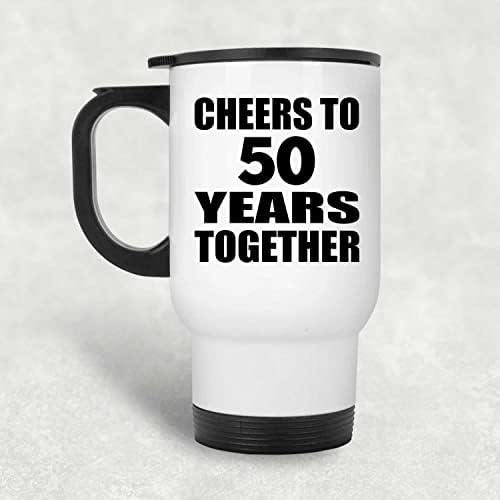 Designsify 50th Anniversary ви Поздравява по случай 50 Години Съвместен Живот, Бяла Пътна Чаша 14 грама, на Изолиран Чаша от Неръждаема Стомана, Подаръци за Годишнина, Рожден Ден, ?