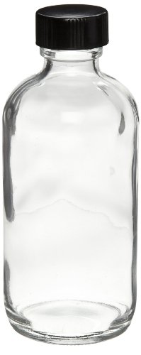 Кръгла бутилка Wheaton W216817 Boston, от прозрачно стъкло, с капацитет 32 грама с винт капак от черно фенольного