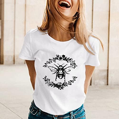 Ежедневна Тениска Топ Дамски Пролет Лято С Принтом Пчели, Тениска с Къс Ръкав и кръгло деколте, Топ, Високи