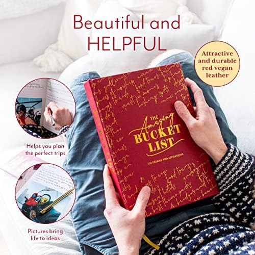 The Amazing Bucket List Book & Planner - Органайзер за списания, за Пътуване - Червена Кожена кърпа