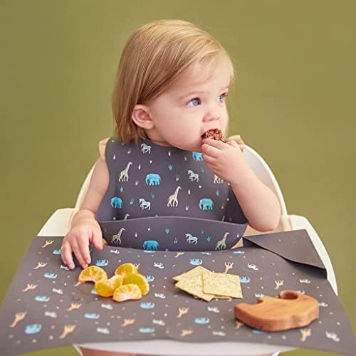 Силиконов комплект за хранене ABC AUSTIN BABY COLLECTION за бебета и малки деца - Safari, Выцветший Черен