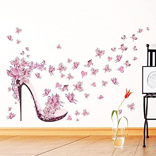 Огледални парчета, Големи розови Етикети на стената с пеперуди на високи токчета, Отклеивающиеся Сменяеми Етикети