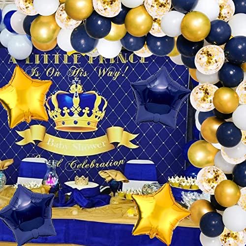Тъмно Синьо Златен Комплект за Гирлянди от Балони, 102 бр. Тъмно-Сини Балони от Конфети Бяло Злато със Звезда,