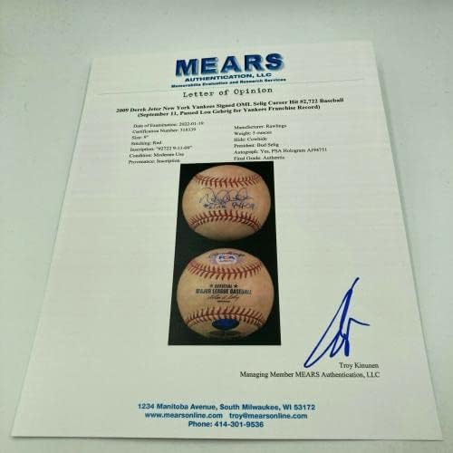 Дерек Джитър Хит 2,722 Лидер на Янкис за всички времена С автограф на Използваните бейзболни топки PSA DNA