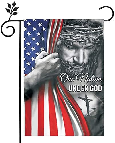 Една нация Под Бога Градина Флага - Християнин - Исус - САЩ Двустранни Градински Знамена Декор Двора на Къщата
