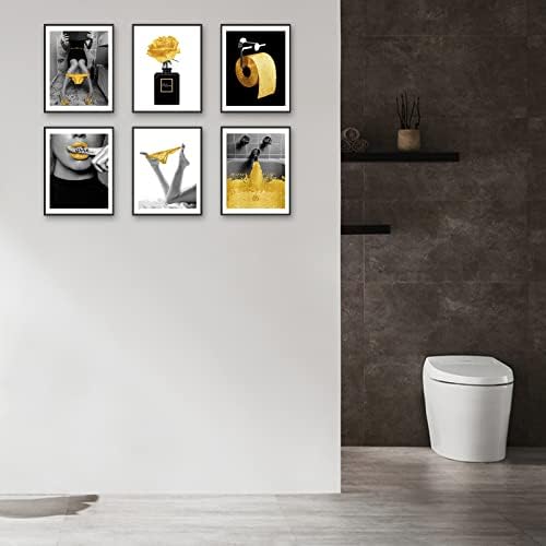 HoozGee Модерен Стенен артистични щампи Декор за баня Комплект от 6 златни бляскавите Блестящи Филтър плакати