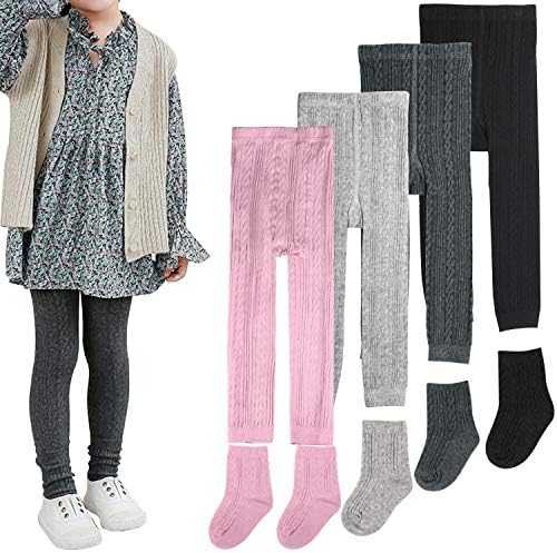 Auranso/Гамаши за малки момиченца, 4 опаковки, Трикотажни Чорапогащници, Топли Чорапи от 1 до 8 години