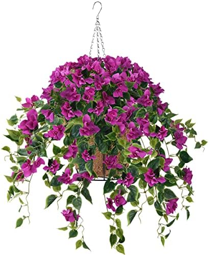 Подвесная кошница за изкуствени цветя с цветя от Коприна лозя Бугенвиллеи за улица / за помещения, Изкуствено