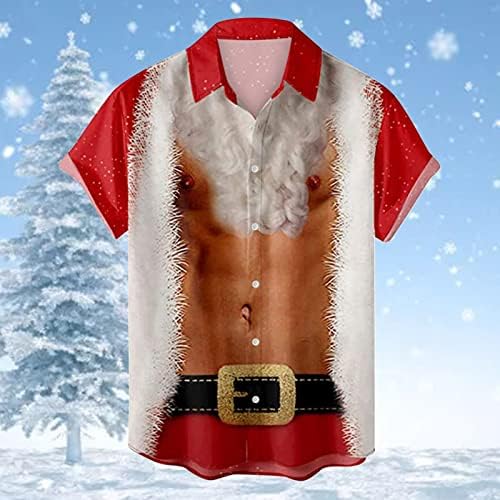 WOCACHI Коледни Ризи с копчета за Мъже с Къс Ръкав, Забавен Коледен Принт Дядо Коледа, Ежедневни Дизайнерска