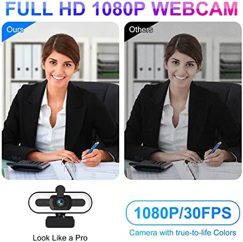 Уеб камера FUMAX 1080P с микрофон за настолен компютър, USB-камера за преносими КОМПЮТРИ с околовръстен подсветка