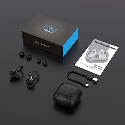 Спортни слушалки USBERG Bluetooth 5.1 с микрофон, водоустойчиви слушалки IPX5 и зарядно устройство USB-C за