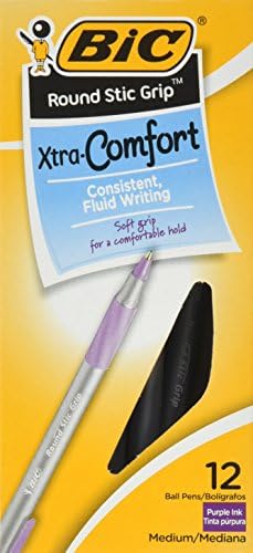 Химикалка химикалка BIC Round Stic Grip Xtra Comfort, Средна точка (1,2 мм), Лилаво, 12 броя
