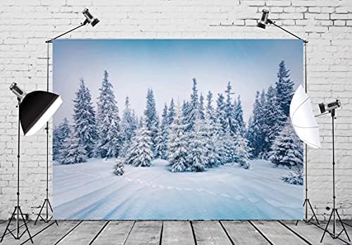CORFOTO Плат 9x6 фута Зимния Фон Тематична Фотография Бяла Панорама Борова Гора Снежна Полето Син Пейзаж на