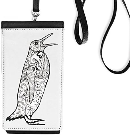 Сладък Пингвин Портрет На Животното Скица Телефон В Чантата Си Чантата Виси Мобилен Калъф Черен Джоба