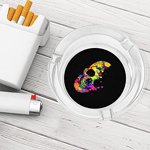 Акварел Дъгата Череп Цигари Пушачите Стъклени Пепелници Пепелник За Домашния Офис Плот Украса На Масата