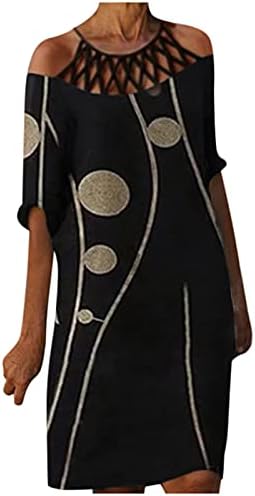 Дамско късо мини-рокля iQKA с флорални принтом, с къс ръкав, с кръгло деколте, туника-риза, рокля, лятно ежедневна