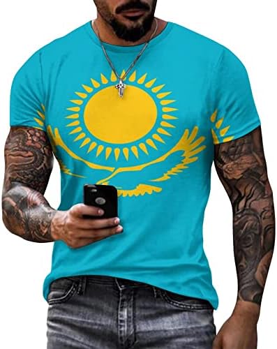 Флаг Казахстан Мъжки Ежедневни Памучен Тениска С Къс Ръкав и Кръгло Деколте, Стилни Тениски, Приталенные Пуловери,