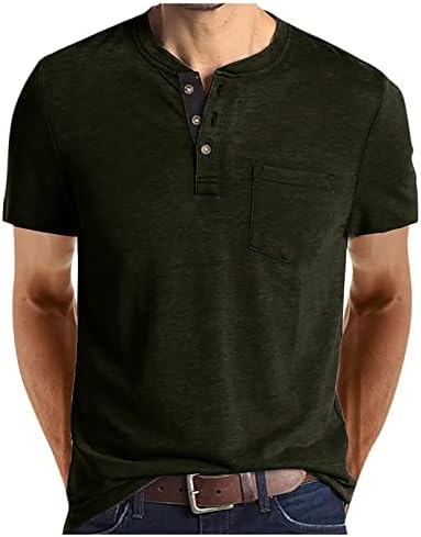 Мъжки Модни Ризи Henley, Тениска Копчета с Къс ръкав и джоб, Тениска Класически, Намаляване, Летни Леки Върхове