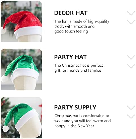 Коледен декор KESYOO, 2 бр., коледна шапка, шапка на Дядо Коледа с пайети, червена и зелена празнична шапка,