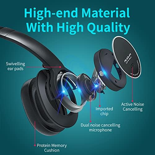Bluetooth-слушалки с активно шумопотискане с микрофон, Безжични слушалки с дълбоки бас над ухото, Удобни протеинови