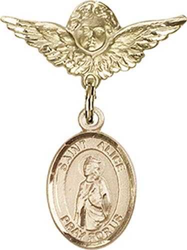 Детски икона Jewels Мания за талисман на Светия Алиса и пин Ангел с крила | Детски икона от 14-каратово злато