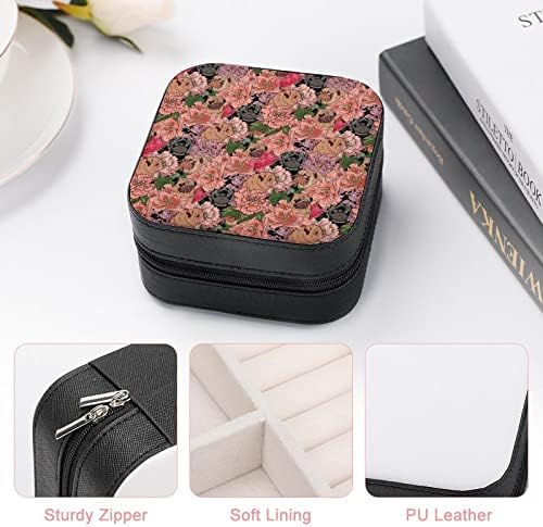 Сладки Мопсчетата Розови Кутии За Бижута, Изкуствена Кожа Портативен Дисплей Кутия За Съхранение на Притежателя