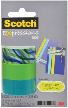 Scotch Expressions Magic Tape / 3/4 x 300 инча / Tropic Wave /Зелен/Син / 3 ролка / Опаковка (C214-3PK-JK2)