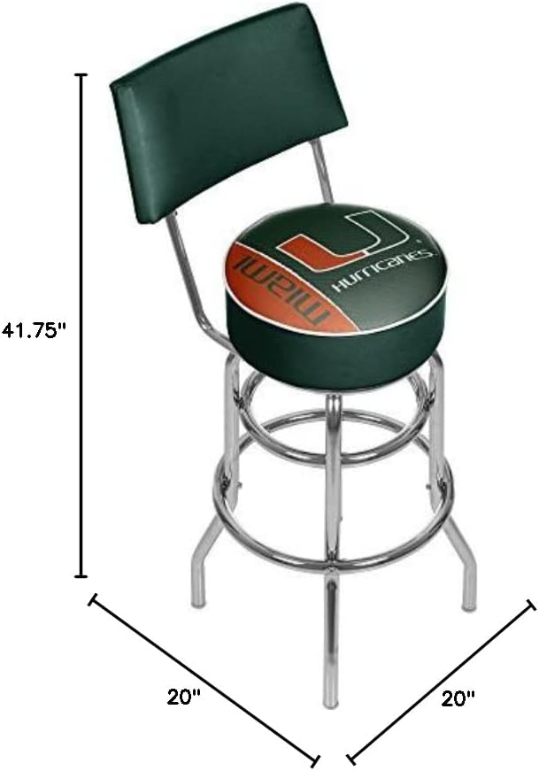 Търговска марка Gameroom University of Miami Отточна тръба на шарнирна връзка Бар стол с облегалка - Text