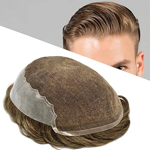 Перука за Мъже, система за смяна на коса, швейцария, завързана на мъжка перука, предни отбеленный възел, натурална