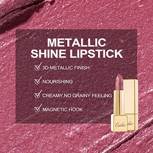 Дамски червило Oulac розов цвят с метален оттенък, Високоефективен цвета на устните с увлажняющей кремообразна