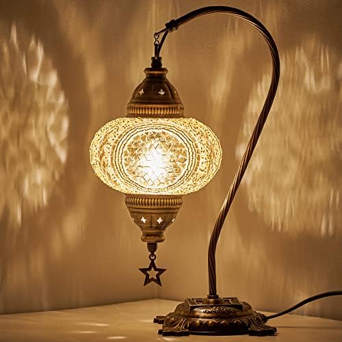 DEMMEX (33 цвят) Настолна Лампа от Турската Мароканска Мозайка с американската вилица и розетка, Нощна Лампа