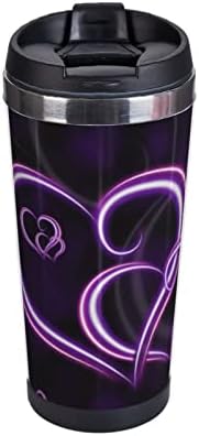 Модни Чаша с двойна Изолация NULEJA с принтом Пурпурни Сърца, Двупластова Кафеена чаша С капак, Подходящ За