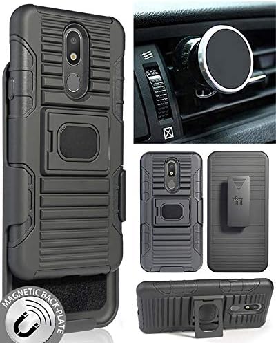 Nakedcellphone Черно Здрав калъф [с поставка за захващане на пръсти] + [Кобур с клипс за колан] + [Магнитен Кола] за LG Journey LTE L322DL| Sprint LG Tribute Royal LMX320PM