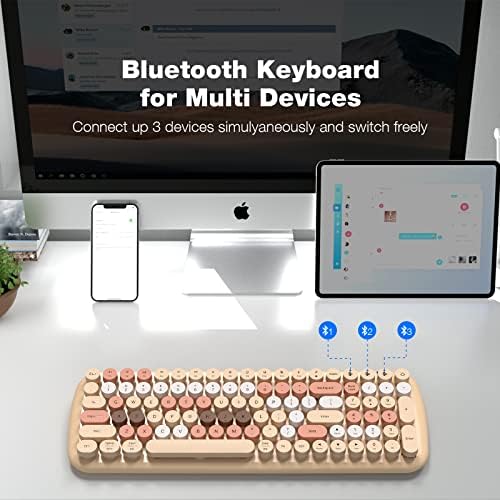 Безжична клавиатура MOFII Bluetooth за iPad, лаптоп, PC, Mac, смартфон, Свързване 3 Bluetooth устройства, Сладки,
