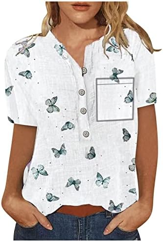 Блуза TOPUNDER с Къс Ръкав за Дамите Пролет Плюс Размера на Хип Домашни Дрехи Ризи с Кръгло Деколте И Принтом Копчета Мека Свободни