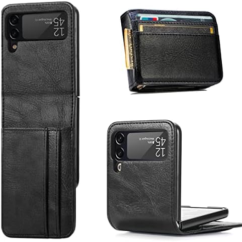 CCSamll за Samsung Galaxy Z Флип-4 Калъф-портфейл с държач за карти, Кожен калъф Премиум-клас в Бизнес Стил