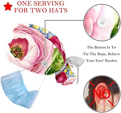Регулируеми Търкане-Начесанные Шапки 2 Опаковки Цвете Роза Работна Шапка Калъф За Коса с Завязанным в Опашката