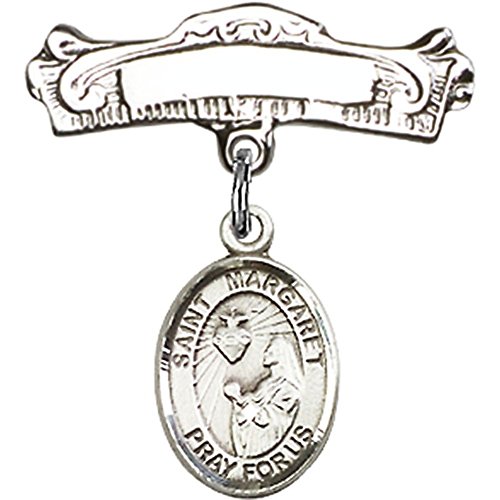 Детски икона от Сребро с Чар Свети Маргарет Мери Алакок и Извити Полирани Игла за Икона 7/8 X 7/8 инча