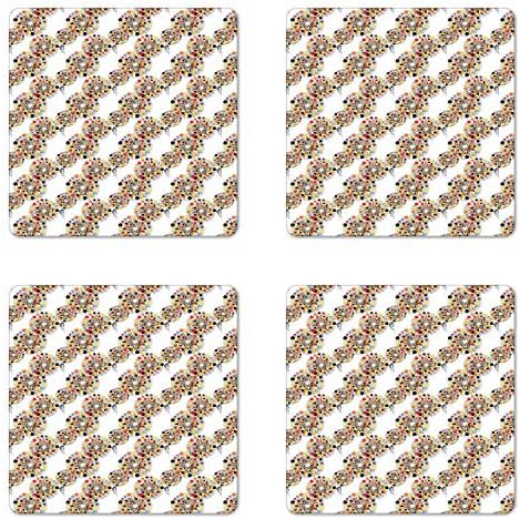Набор на каботажните Ambesonne с абстрактна геометрия от 4 теми, Илюстрация Разноцветни Кръгли петна на честотните
