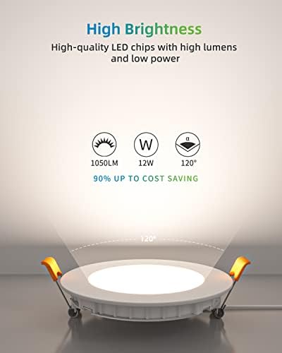 LIGHTNUM 6 Pack Ультратонкое Led Встраиваемое осветление с регулируема яркост на 6 инча, Led лампа с разпределителна