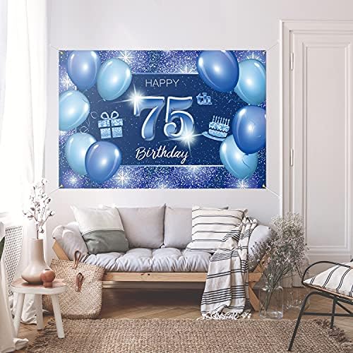 5665 С 75–ти Рожден Ден на Фона на Банер Декор в Синята Точка С Пайети 75 Години, Тематична Украса за Парти