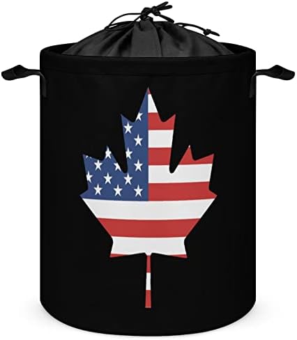 Американски Флаг Канадски Флаг 42Л Кръгла Кошница За Дрехи, Сгъваема Кошница за Дрехи с Завязками Отгоре