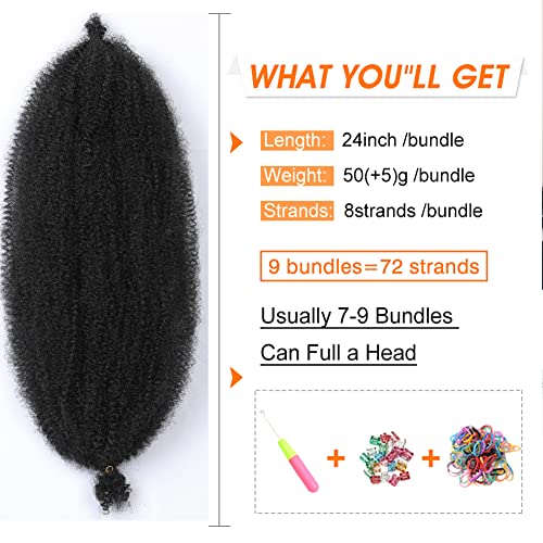 24-инчов Предварително Разделени Пружинистые коса в стил Афро Привкус, 9 опаковки от Естествени Черни коса В