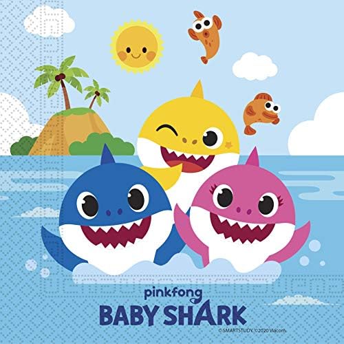 Procos Baby Shark Забавляется на слънце 2-слойна хартиени салфетки (20pk - 13x13 инча / 33x33 см)