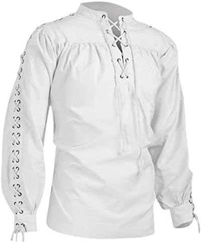 Ренессансная Блуза за Мъже Качествена Бандажная Блуза, Риза С ръкав Готическата Мъжки Висока Дълга Модерна Мъжка