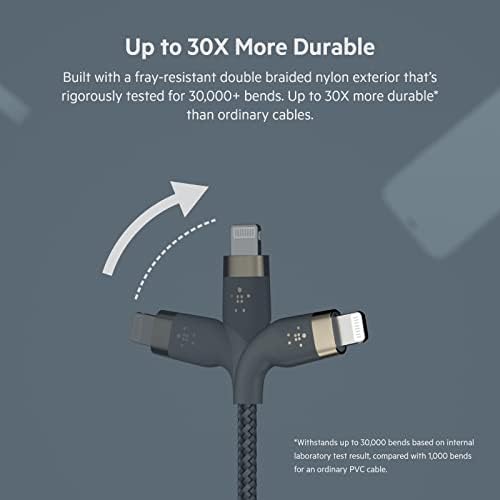 Кабел Belkin BoostCharge Pro с гъвкав плетением USB Type A до Lightning (2 м / 6,6 фута) и двухпортовым USB-зарядно
